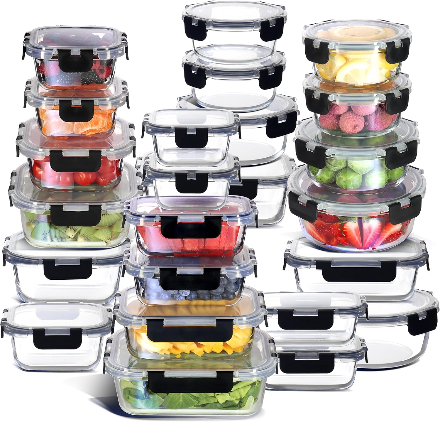 Meal Prep Oven Safe Containers - 48pc Glass Food Storage Containers with