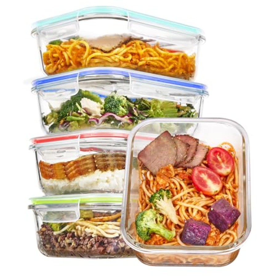 5 Pack Glass Food Storage Cont - Meal Prep Oven Safe Containers recension och pris