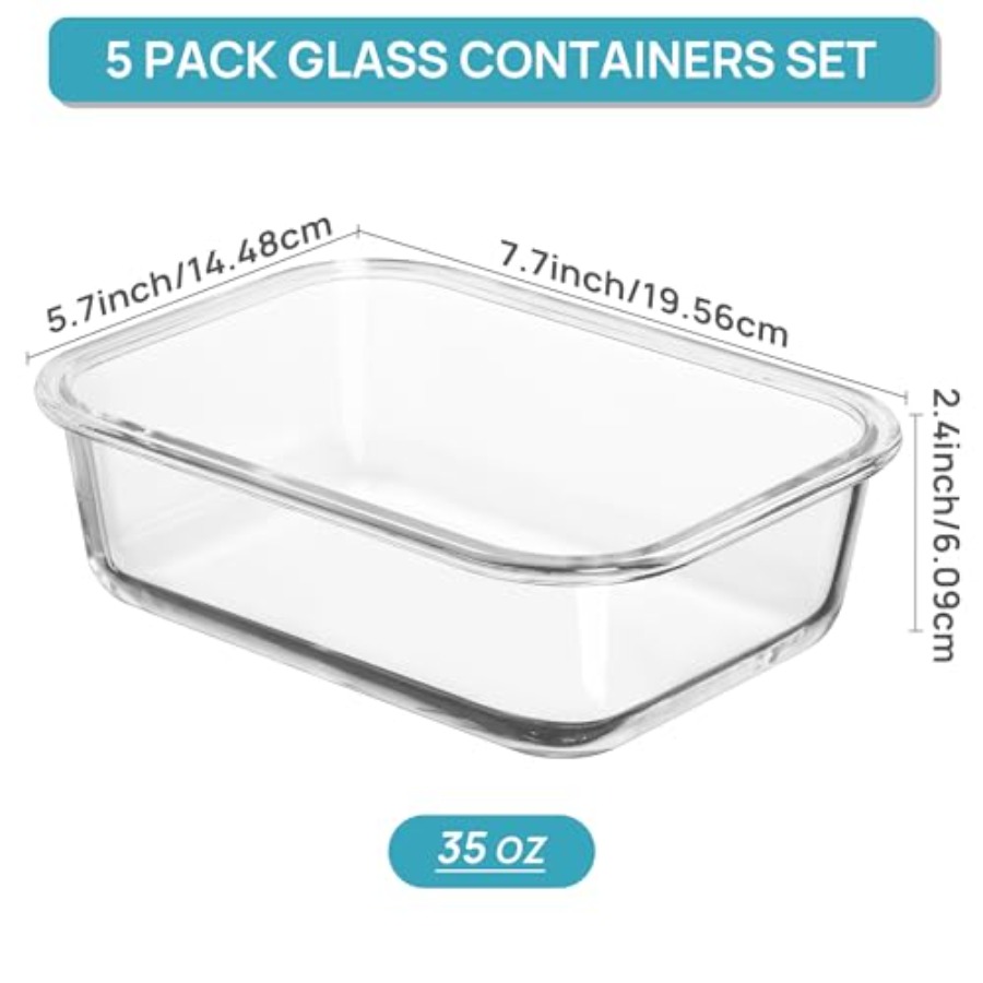 5 Pack Glass Food Storage Cont - Meal Prep Oven Safe Containers recension och pris