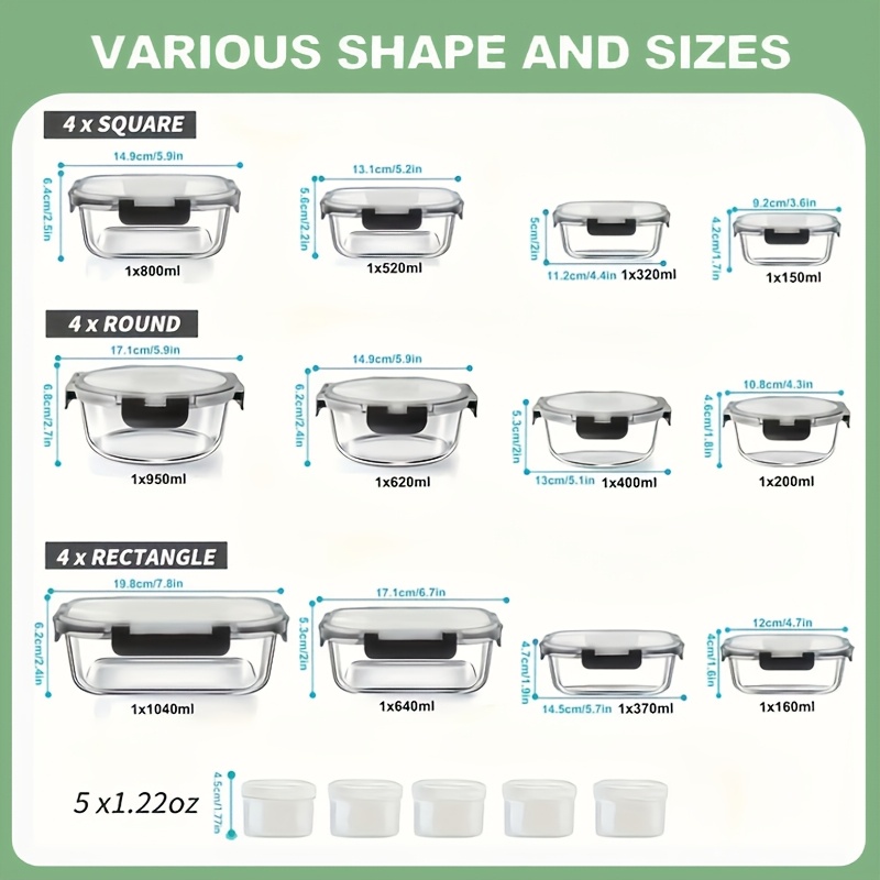 17pcs Glass Food Storage Conta - Meal Prep Oven Safe Containers recension och pris