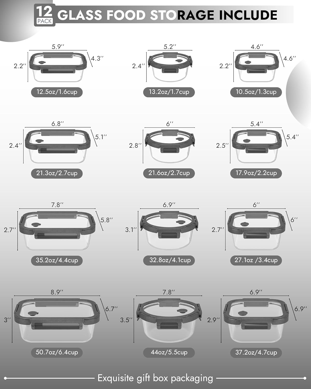 12-Pack Glass Containers with  - Meal Prep Oven Safe Containers recension och pris