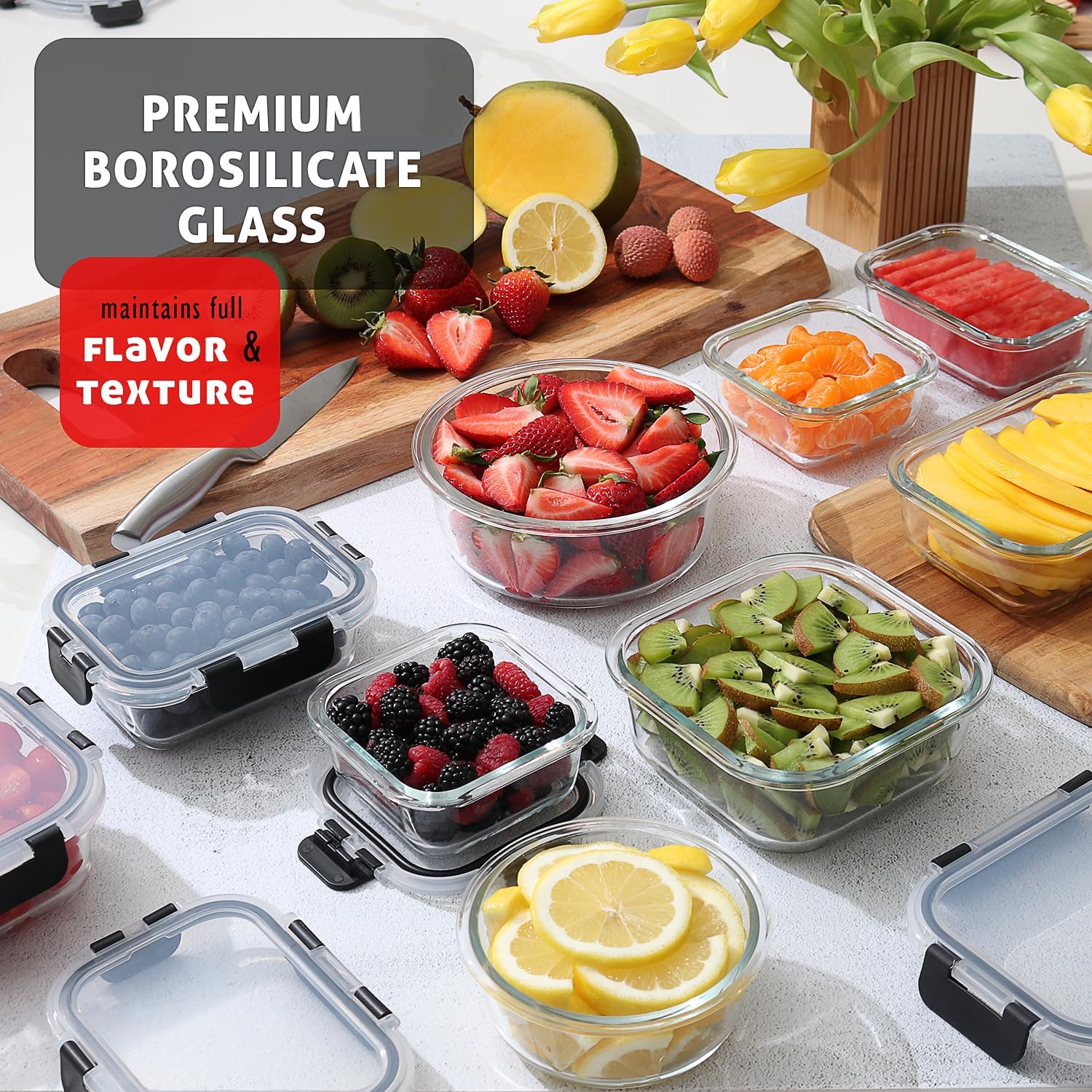 48pc Glass Food Storage Contai - Meal Prep Oven Safe Containers recension och pris