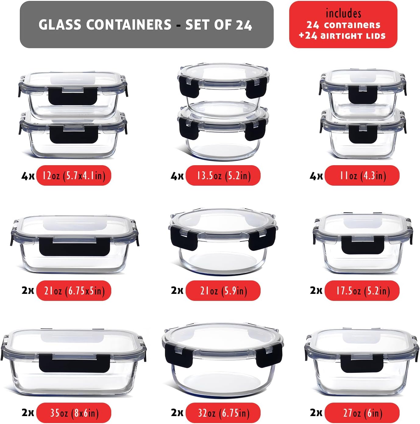 48pc Glass Food Storage Contai - Meal Prep Oven Safe Containers recension och pris