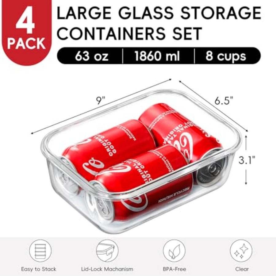 4 Pack 8 Cups/ 63oz Large Glas - Meal Prep Usa recension och pris